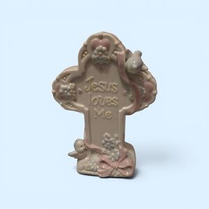 Precious Moments Pink and White 'Jesus Loves Me' Cross Figurine